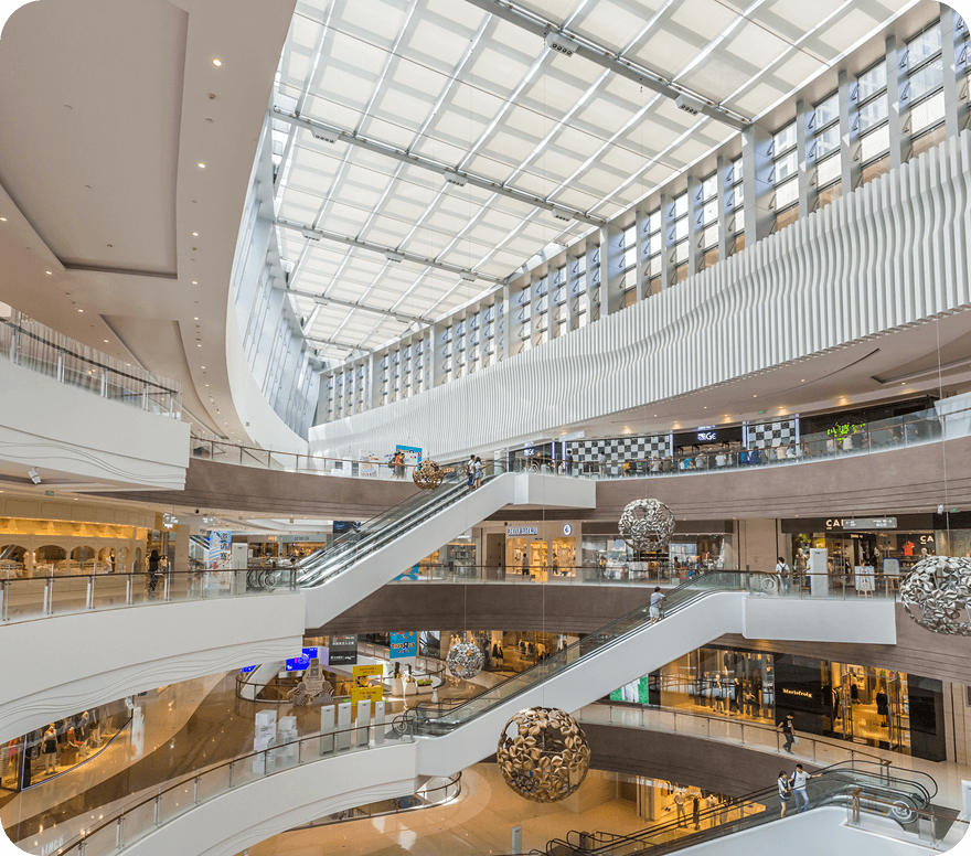 Large commercial building interior with modern architecture